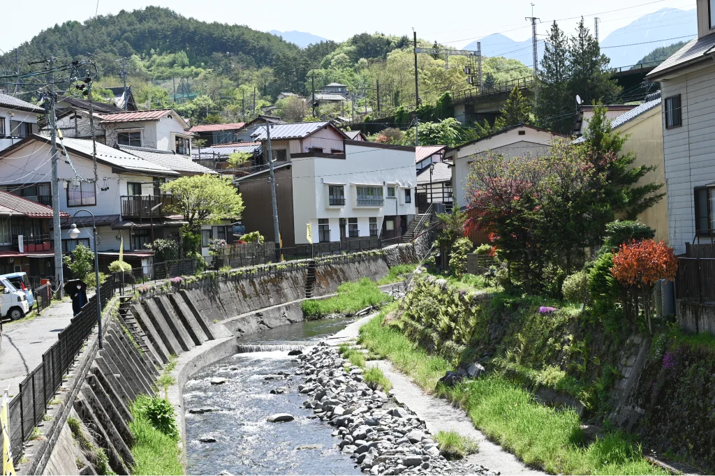 木曽の川と街並み